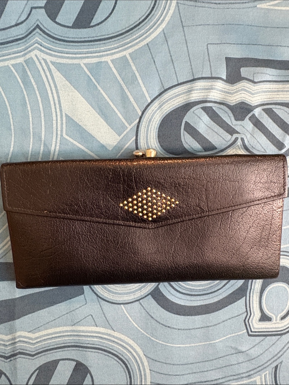 Princess Gardner Vintage Black Leather Wallet with Gold Stud Accent